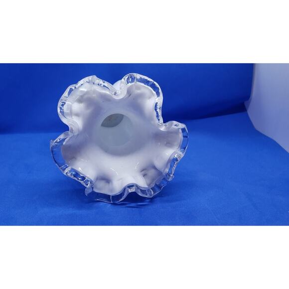 Vintage Fenton Vase Hand Painted Floral Ruffled Edge 7" Art Glass Violets - Picture 9 of 9